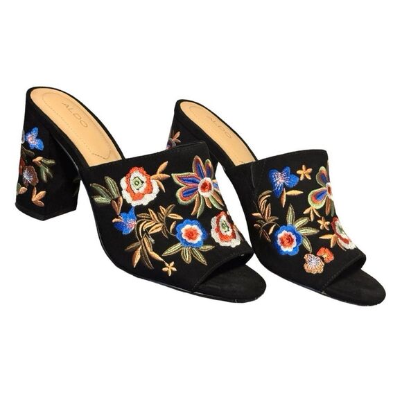 Heels – Size 9 ALDO Embroidered Block Heel Mules - Picture 2 of 7